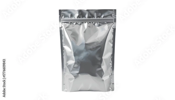 Fototapeta Silver Metallic Packaging Bag Vertical Sealed Rectangular Isolated Transparent PNG