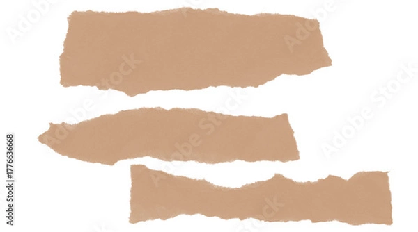 Obraz Three isolated torn beige paper strips with rough edges as design elements
