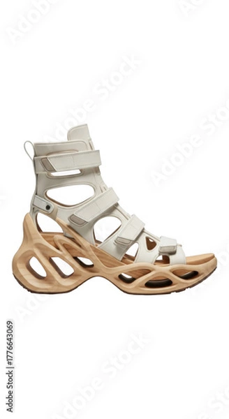 Obraz Innovative High Top Sandal with Wood Textured Sole