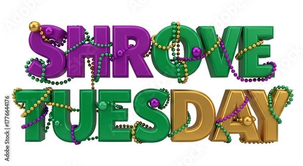 Fototapeta Shrove tuesday text with beads isolated on transparent background