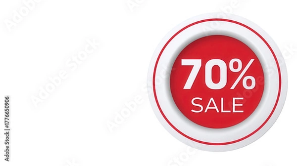 Fototapeta Flash Sale: Get a discount of 70% off. a vibrant red circle with a clean, modern design emphasizes the sale message. Perfect for promoting a special offer or limited-time deal. 
