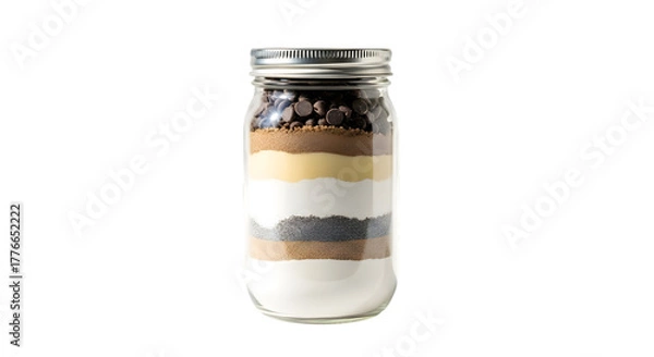Fototapeta Glass jar filled with layered cookie mix isolated on transparent background