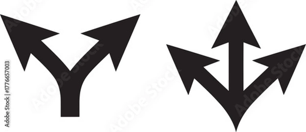 Fototapeta Black arrows showing diverging and converging paths