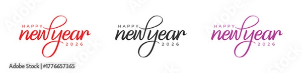 Fototapeta Happy New Year 2026 Logo Design. Modern Abstract Hand-drawn vector logo design. 2026 New Year Logo Design