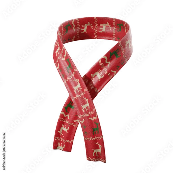 Obraz Knitted Christmas scarf with festive pattern. 3D illustration.