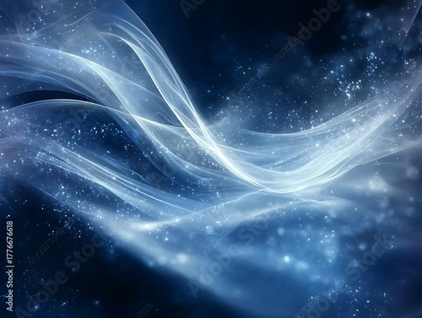 Fototapeta Abstract blue fractal background with glowing light and wave pattern.