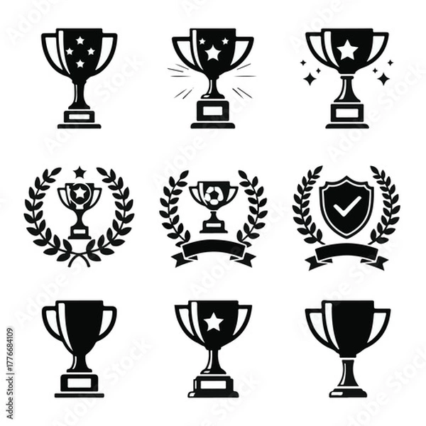 Obraz Collection of Trophy Award Icon Symbols in Silhouette Style