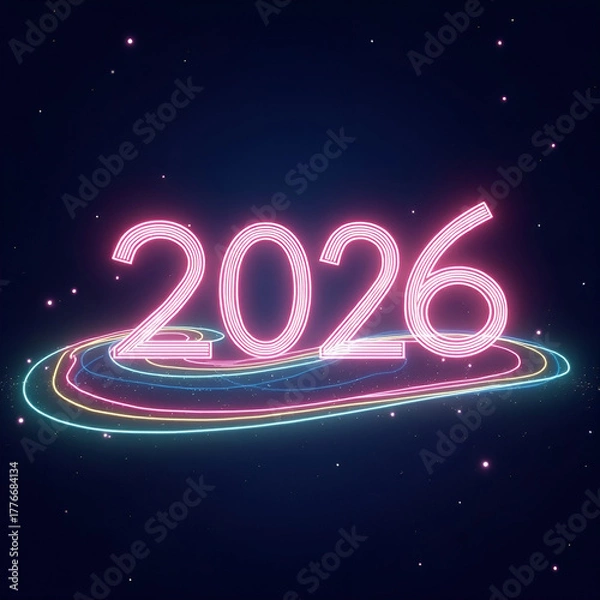 Obraz Abstract futuristic New Year celebration background with glowing light trails.