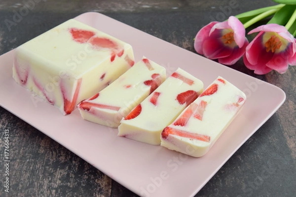 Fototapeta Strawberry milk agar agar pudding