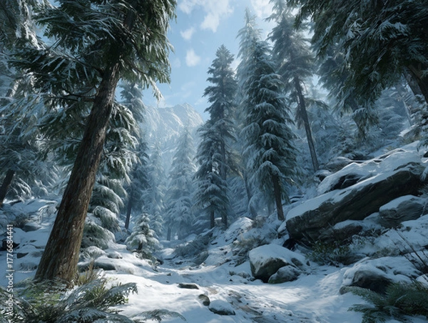 Fototapeta snow covered trees