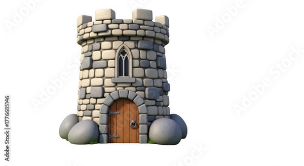 Obraz Stone Castle Tower 3D Render Medieval Architecture