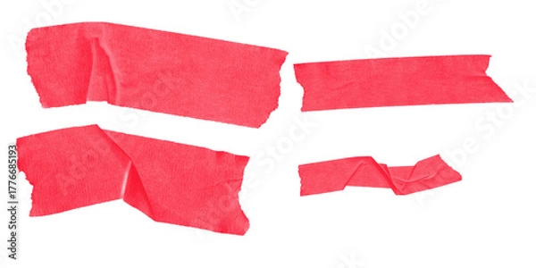 Fototapeta Red Torn Tape Pieces PNG Isolated on Transparent Background