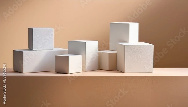 Fototapeta white cubes on beige platform