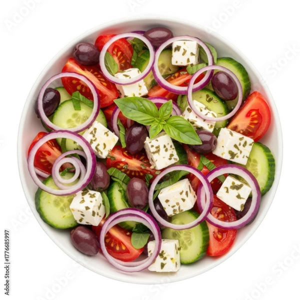 Obraz Fresh Greek salad bowl isolated on transparent background