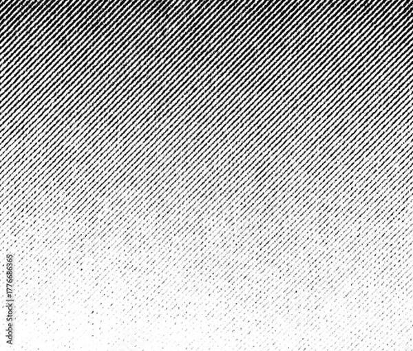 Fototapeta Dense diagonal halftone gradient with bold black dots on transparent background. Strong contrast with smooth fade transition.