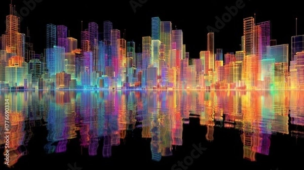 Fototapeta Futuristic city planning in mixed reality featuring neon reflections and sci fi minimalism