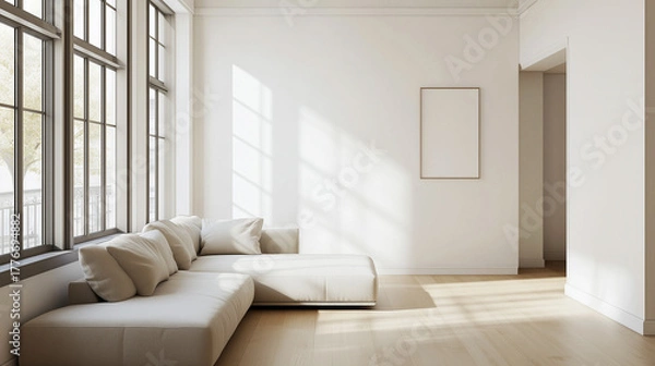 Obraz Compact Boneless Couch in Small Minimalist Studio Apartment