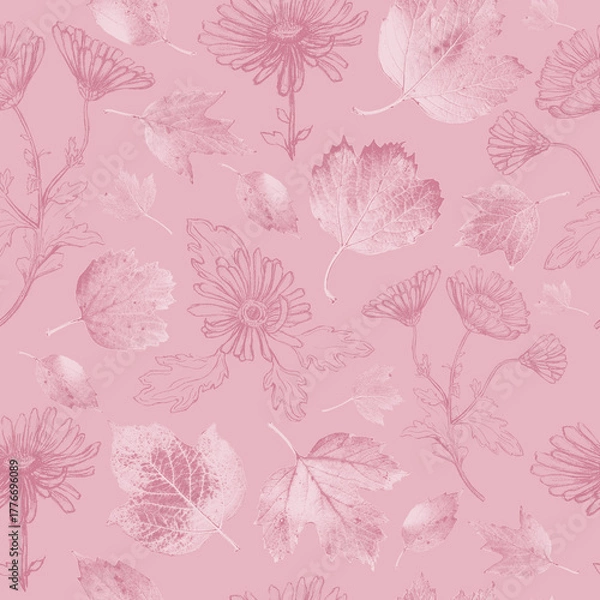 Obraz Seamless Pattern with Chrysanthemum and Leaves
