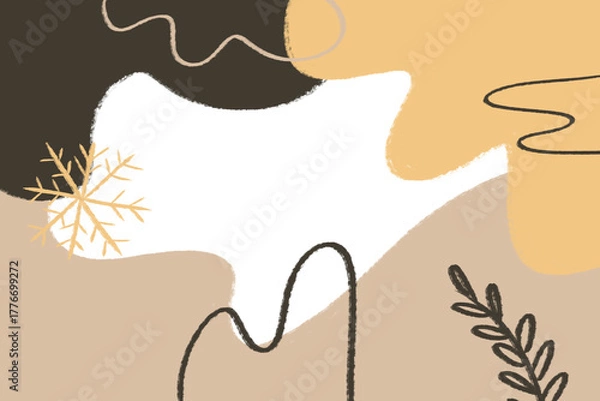 Fototapeta Christmas, Winter design background for presentations, gold, beige, white snowflake designs 