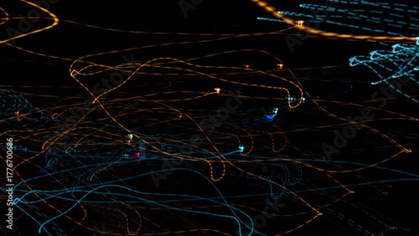 Fototapeta Abstract background, colored lines on black background