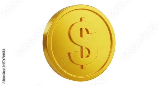 Obraz Golden Dollar Coin 3D Render Financial Investment Concept