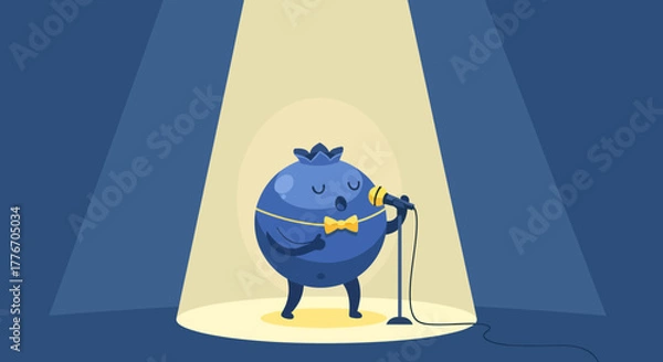 Fototapeta A Singing Blueberry Performing Under The Spotlight With A Bow Tie And Crown