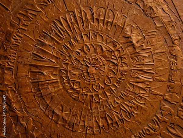 Fototapeta Textured brown circular relief pattern image