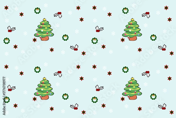 Fototapeta christmas seamless pattern with christmas trees, stars. Xmas wallpapers,design illustration for woven textile printing,card,picture books, Gift wrapping paper,New Year's vector of a party background