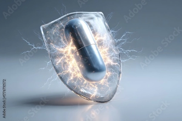 Fototapeta Protect your health with advanced medicine and immune boosters in a safe clear shield, for powerful defense against illness and disease, wellness now