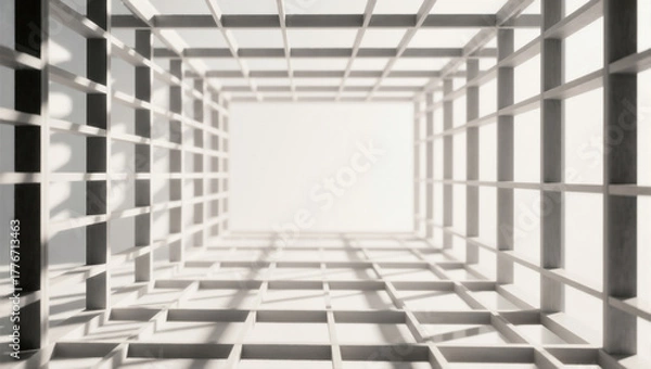 Fototapeta Unique perspective of an abstract grid structure from below