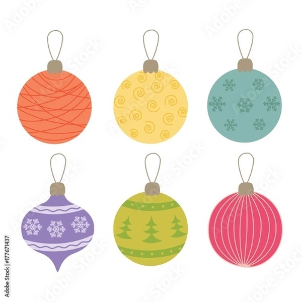 Fototapeta Set of christmas balls. Colorful isolated icons.