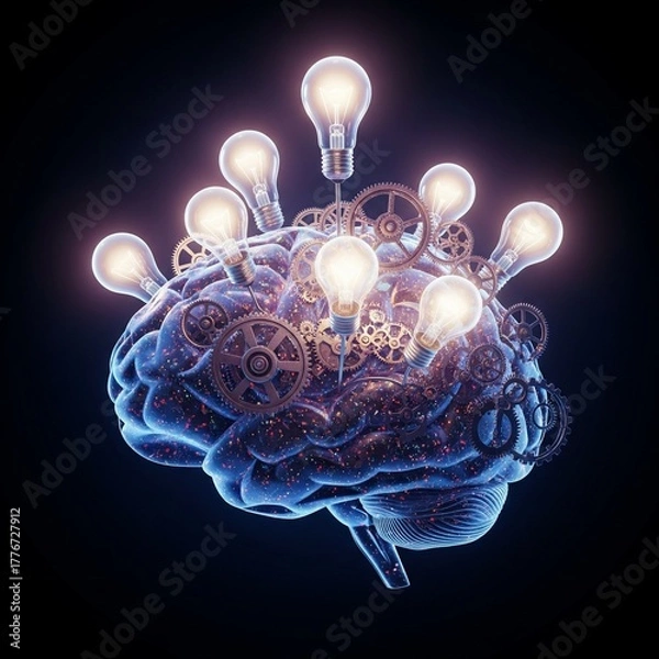 Obraz Emergence of a new idea in the brain, in neon color. Creativity, idea, success.