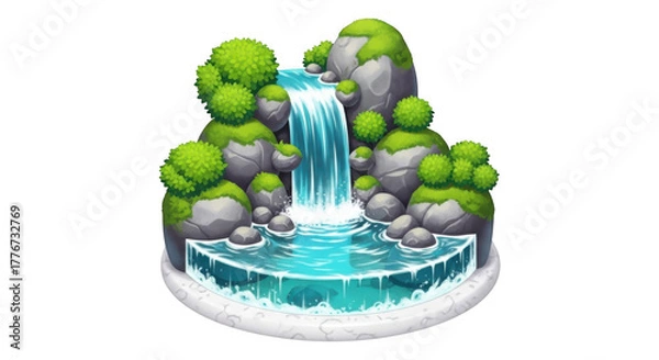 Obraz Cartoon waterfall island isolated on transparent background