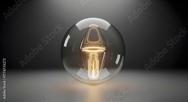 Fototapeta Conceptual glowing LED filament light bulb enclosed in a clear glass sphere, symbolizing innovation, electricity, and bright ideas.