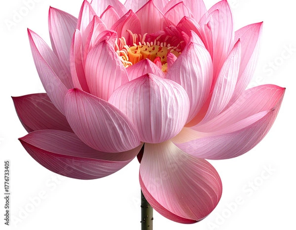 Fototapeta Single Pink Lotus Flower, Front View, Detailed Petals, Isolated on Transparent Backg
