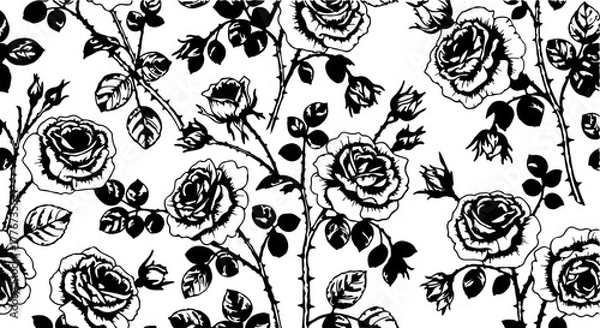 Fototapeta Seamless Hand-Drawn Rose Pattern in Vintage Botanical Style

Black and White Rose Flower Illustration Seamless Background

Floral Line Art Pattern with Roses and Leaves