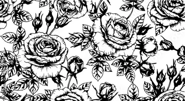 Fototapeta Seamless Hand-Drawn Rose Pattern in Vintage Botanical Style

Black and White Rose Flower Illustration Seamless Background

Floral Line Art Pattern with Roses and Leaves
