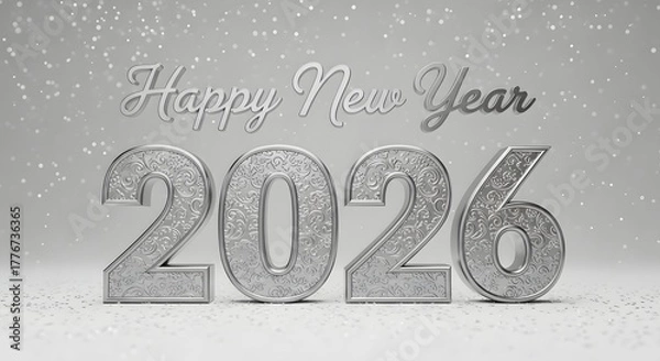 Obraz Sparkling silver 2026 happy new year text and numbers