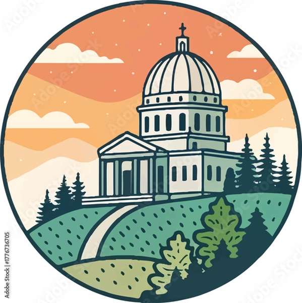 Fototapeta Capitol Building on Hill at Sunset – Government and Architecture Illustration