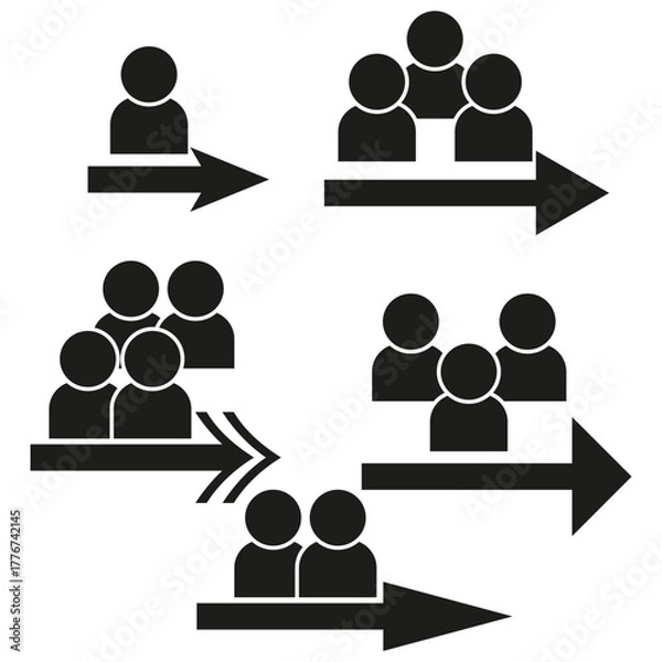 Fototapeta People group flow chart. Arrow direction Vector symbol. Team communication process. Business exchange concept.
