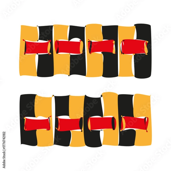 Fototapeta Abstract horizontal stripes. Black yellow red elements. Rough paint stroke texture. Vector modern graphic.