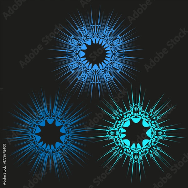 Fototapeta Blue cyan snowflakes. Winter star icons. Cold background Vector. Decorative frost design.