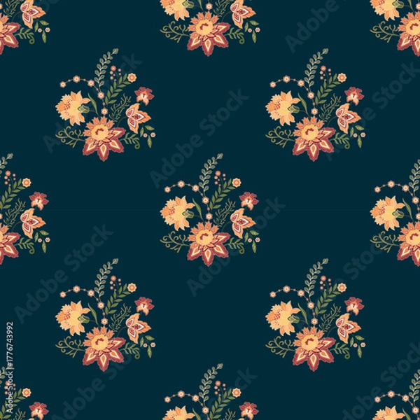 Fototapeta Vector Hand drawn colourful geometric flowers Motifs African boho paisley, seamless patterns with floral for fabric Ethnic Indian Pattern, textiles, clothing, wrapping paper, backdrop, banner.
