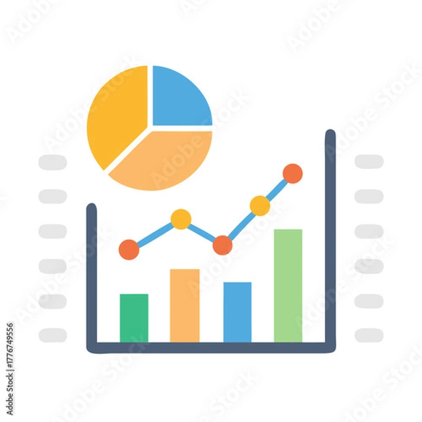Fototapeta Data Analysis and Financial Growth Icon with Bar Chart, Line Graph, and Pie Chart Showing Business Statistics and Report icon