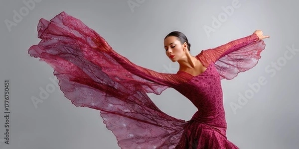 Obraz dynamic angle closeup photo of mature woman dancing flamenco in dynamic pose 