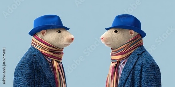 Fototapeta dynamic angle of mole-rat wearing modern fashion 