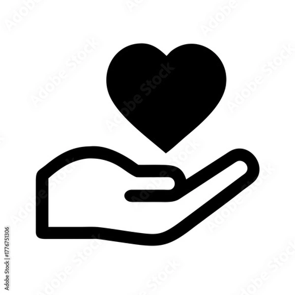 Fototapeta hand holding heart icon, caring hands heart, helping hand with heart, love support symbol, compassion hand heart, give love icon, charity support icon, kindness gesture symbol, volunteer support hand
