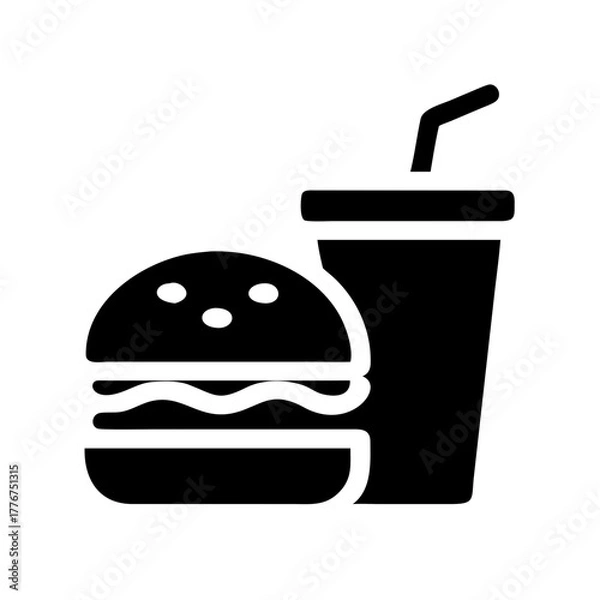 Fototapeta hamburger soda icon, burger drink icon, fast food icon, meal combo icon, snack beverage icon, burger and soda symbol, food and drink icon, takeaway meal icon, quick lunch icon, restaurant menu icon, d