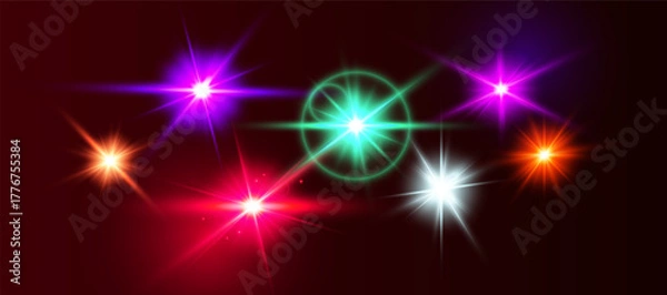 Fototapeta Set of light flares on transparent background
