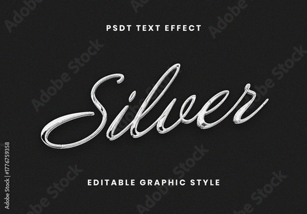 Obraz Grey Luxury Chrome Text Effect Script Metallic Glossy Font